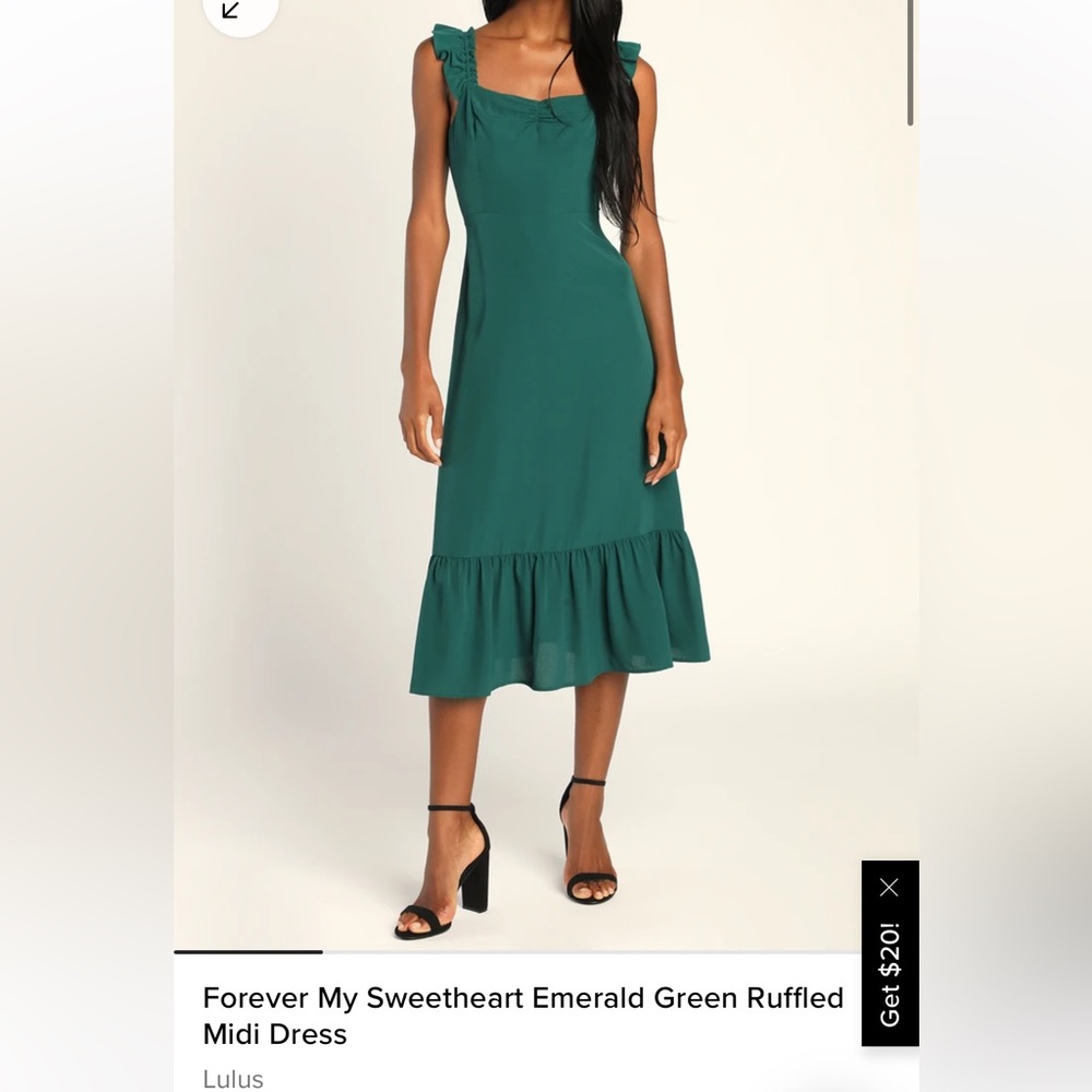 Lulu’s Forever My Sweetheart Emerald Green Ruffled Midi Dress